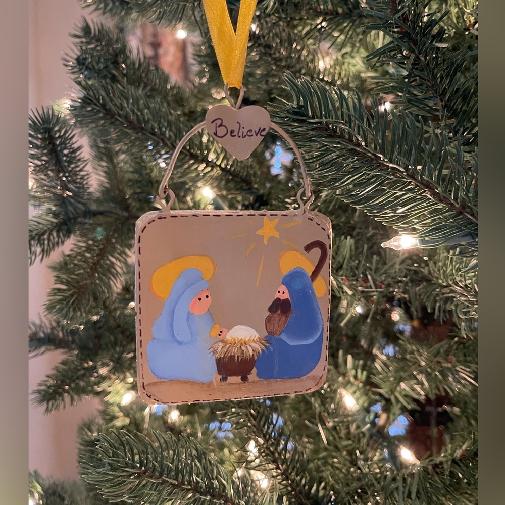 Mary, Joseph, and Baby Jesus Metal Christmas Ornament